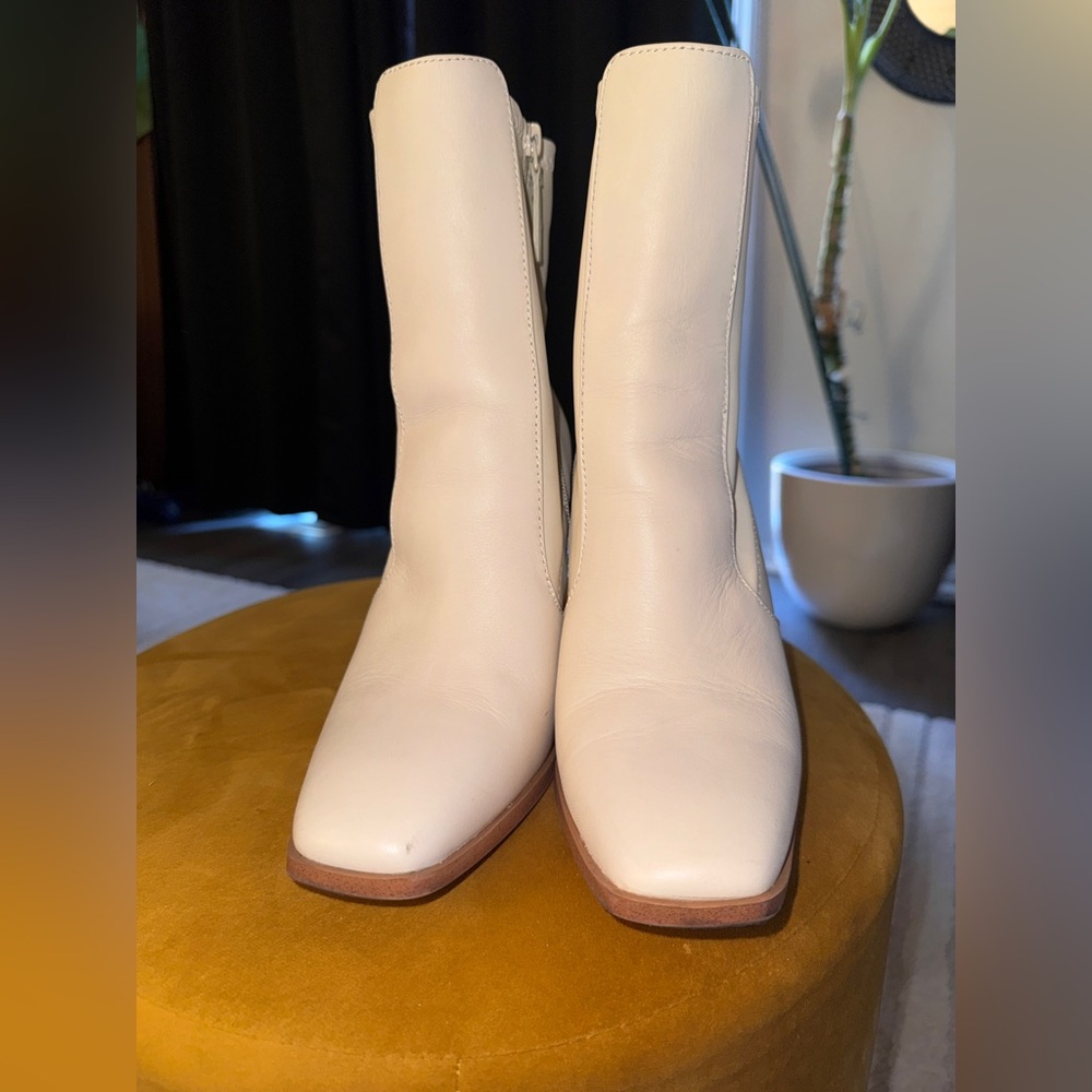 Cream Leather Ankle Women's Boots